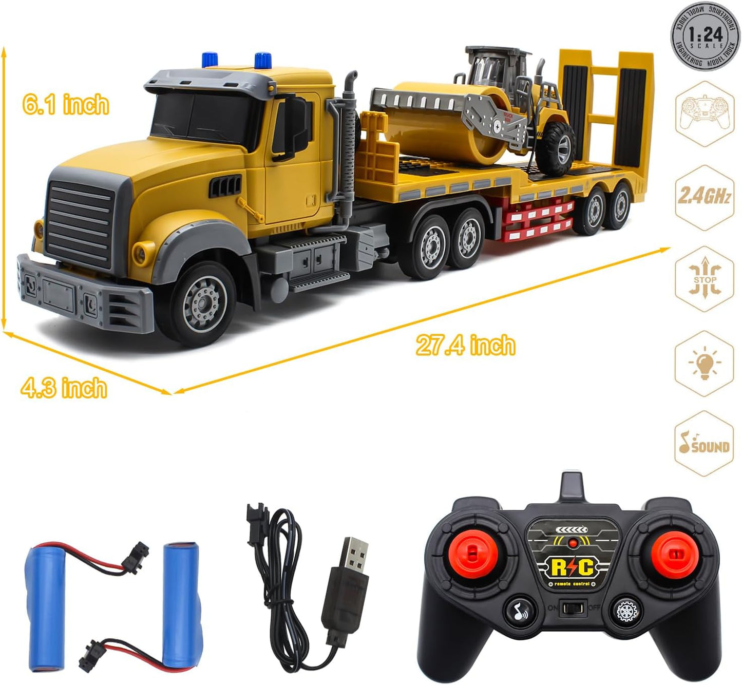 RC Semi Truck & Excavator Toy Set