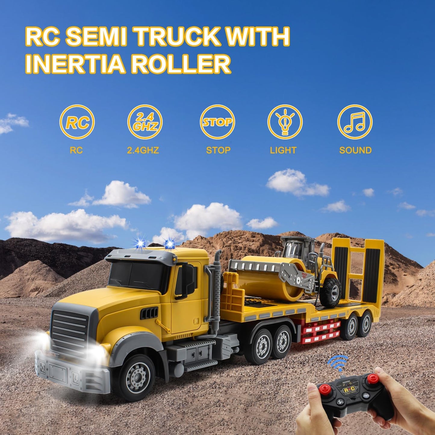 RC Semi Truck & Excavator Toy Set